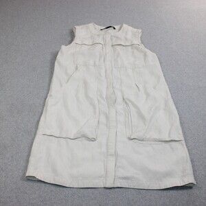 NAU Dress Woman Small Cream Tunic Button Mandarin Collar Tencel Coastal Boho